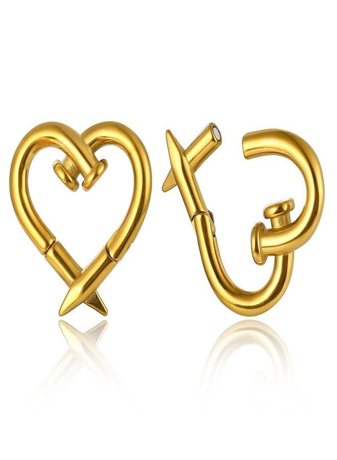 Earblity 4mm-6mm(5g-2g) Hypoallergenic 316L Stainless Steel Heart Ear Weights Hangers For Stretched Ear Lobe Piercing Ear Plugs Gauges Body Jewelry (Love Nail Gold) - Image 1